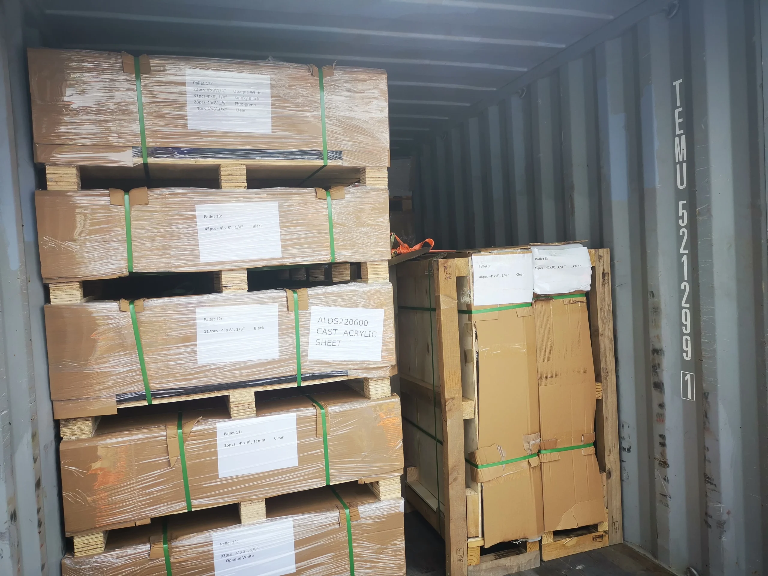 Acrylic plexiglass sheet shipment