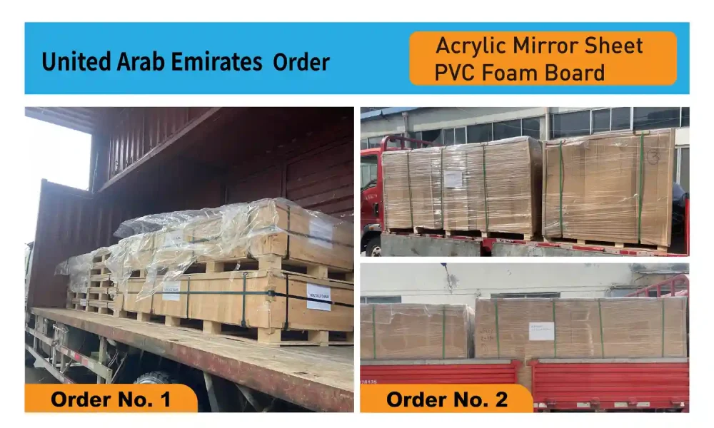 Espelhos de acrílico e placas de espuma de PVC enviados